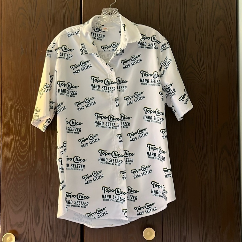 FPS apparel woman’s Topo- Chico short sleeved shirt. Size Large